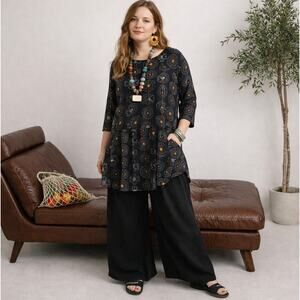 GUDRUN SJODEN Pepper Jersey Tunic Dress Black Bubble Print Sz L {Z40}